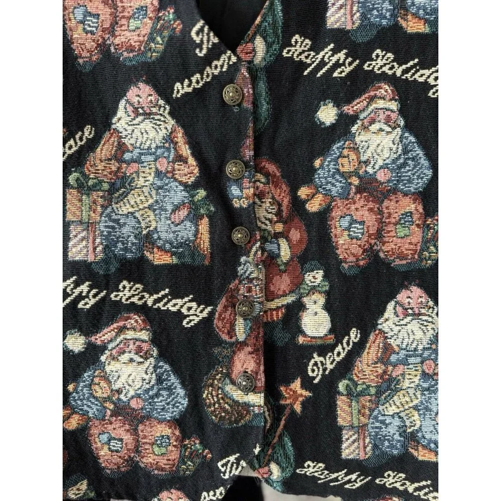 Vintage Bobby Brooks Woman XL Holiday Christmas‎ Santa Tapestry Vest Adjustable
